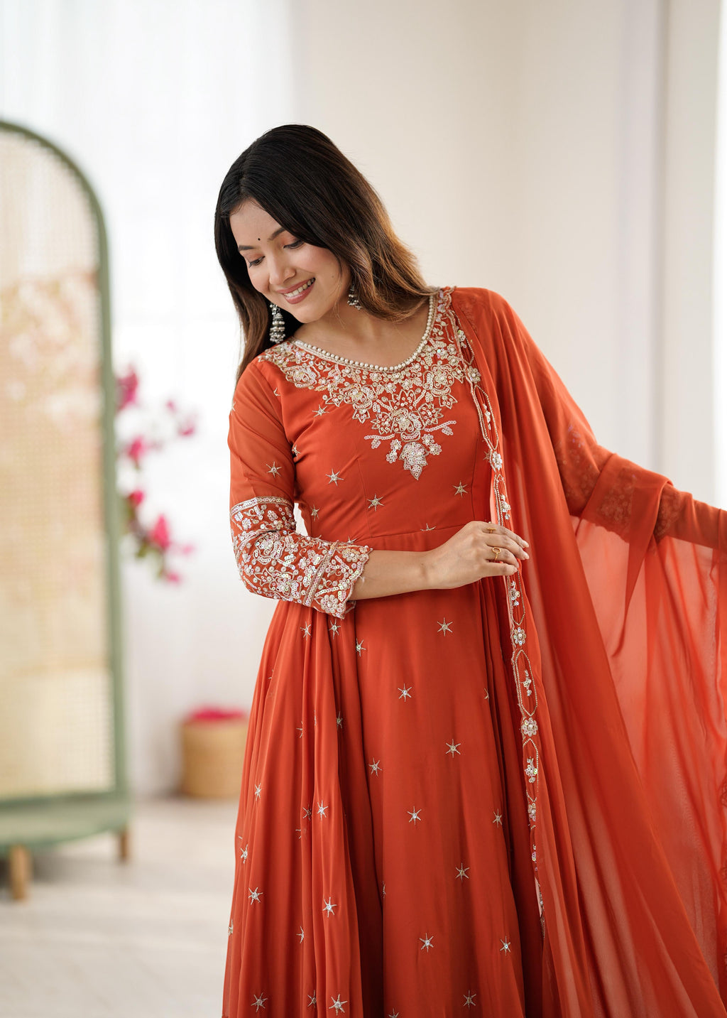 Rainbow Sequin Blooming Faux Anarkali