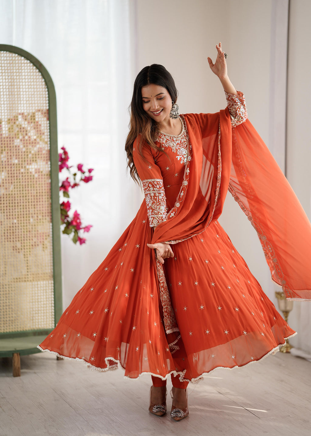 Rainbow Sequin Blooming Faux Anarkali