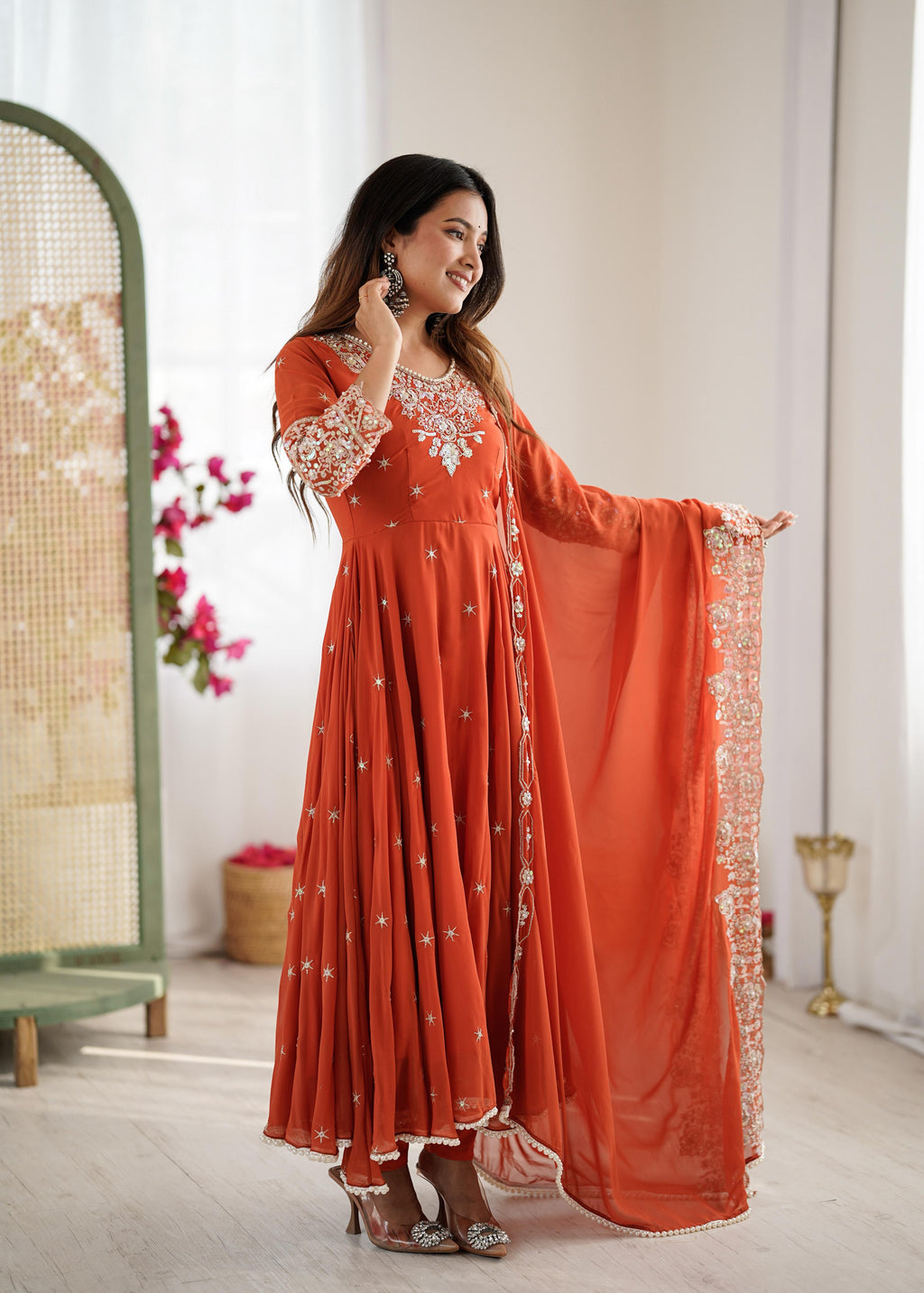 Rainbow Sequin Blooming Faux Anarkali