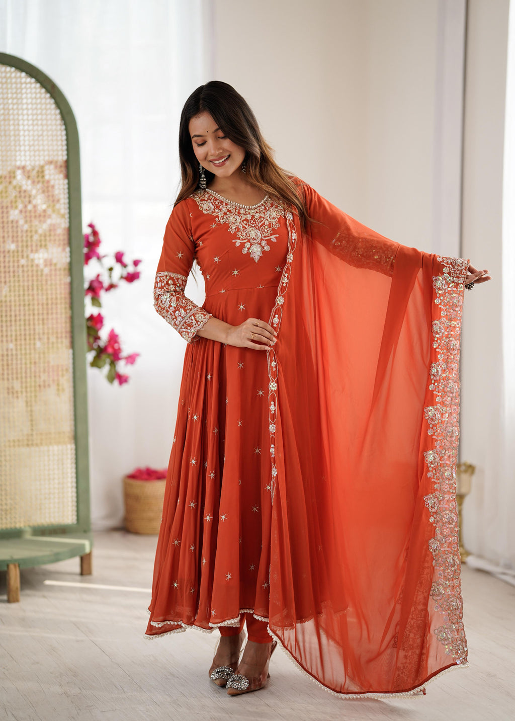 Rainbow Sequin Blooming Faux Anarkali