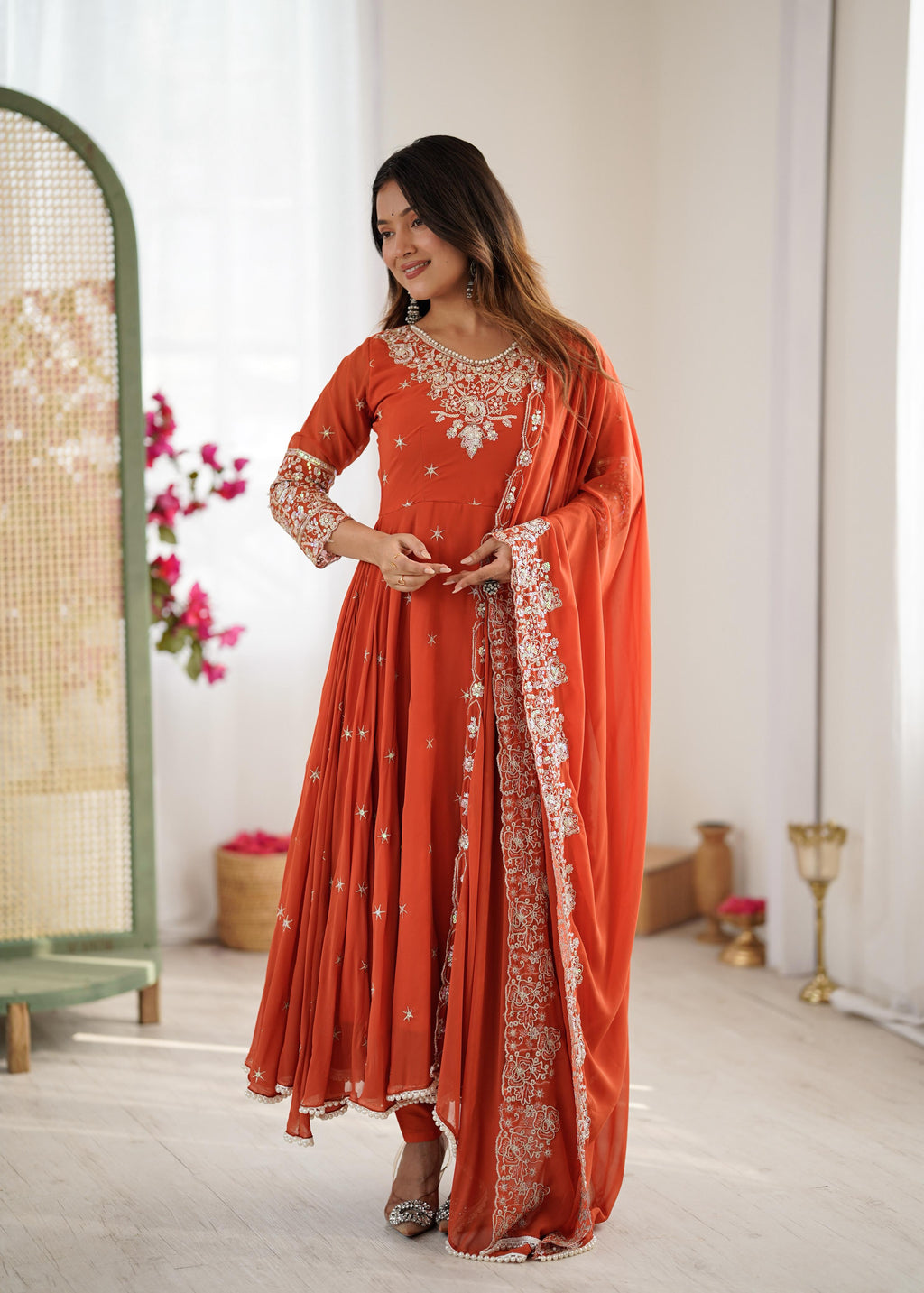 Rainbow Sequin Blooming Faux Anarkali