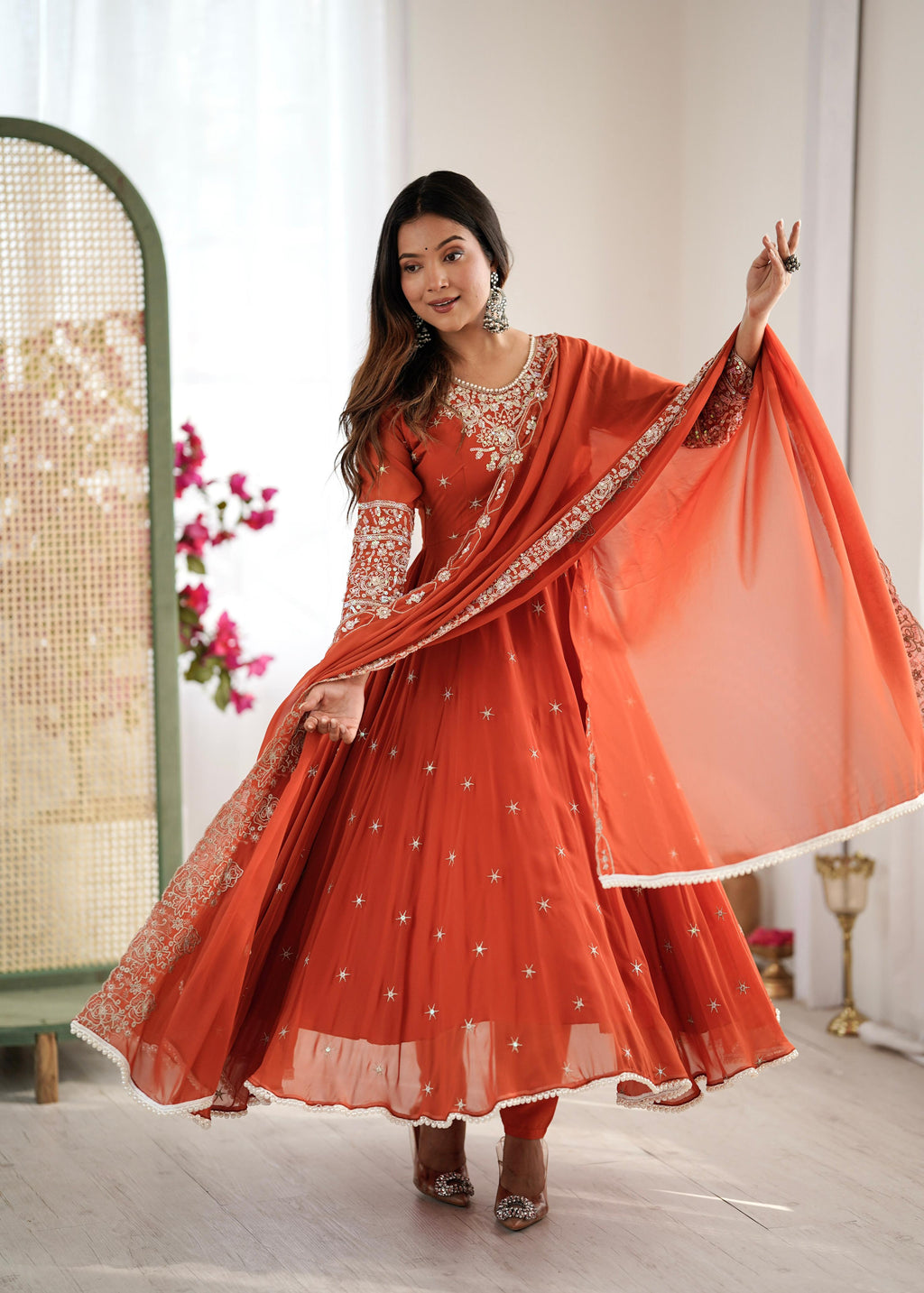 Rainbow Sequin Blooming Faux Anarkali