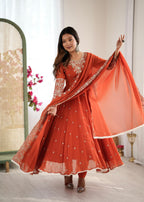 Rainbow Sequin Blooming Faux Anarkali
