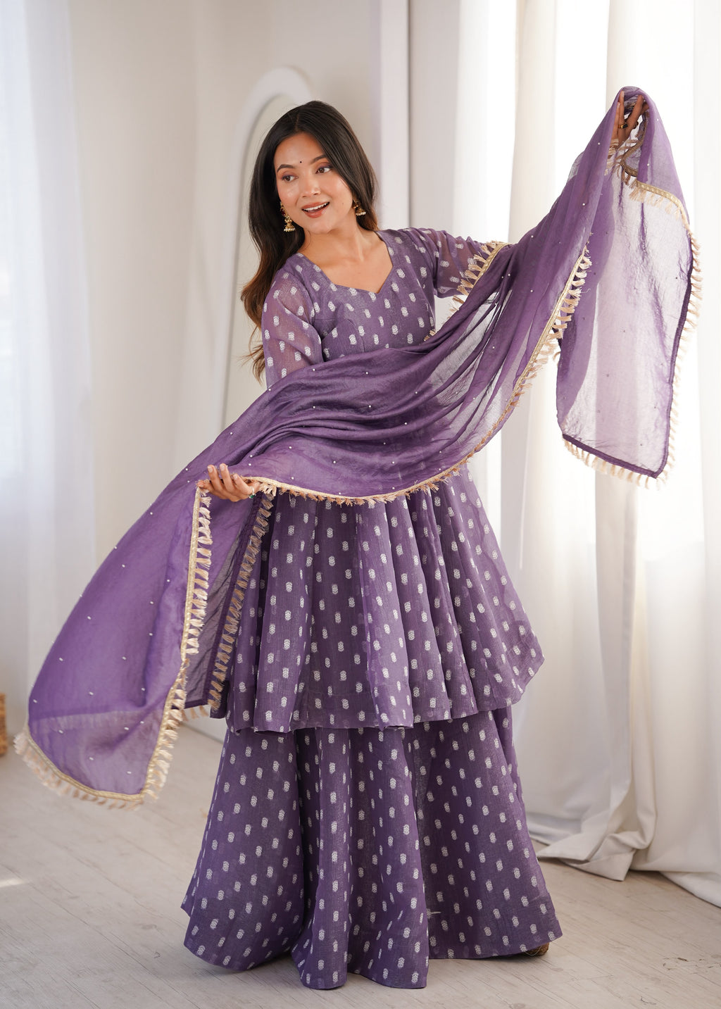 Crunchy Silk Jacquard Sharara Set