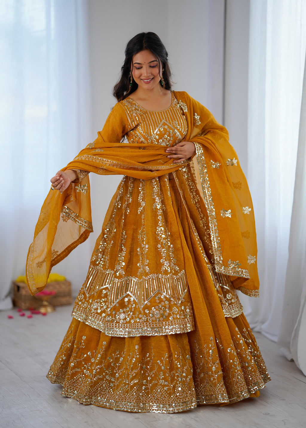 Crunchy Silk Embroidered Lehenga Set