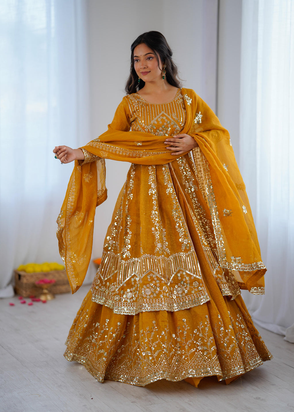 Crunchy Silk Embroidered Lehenga Set