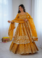 Crunchy Silk Embroidered Lehenga Set