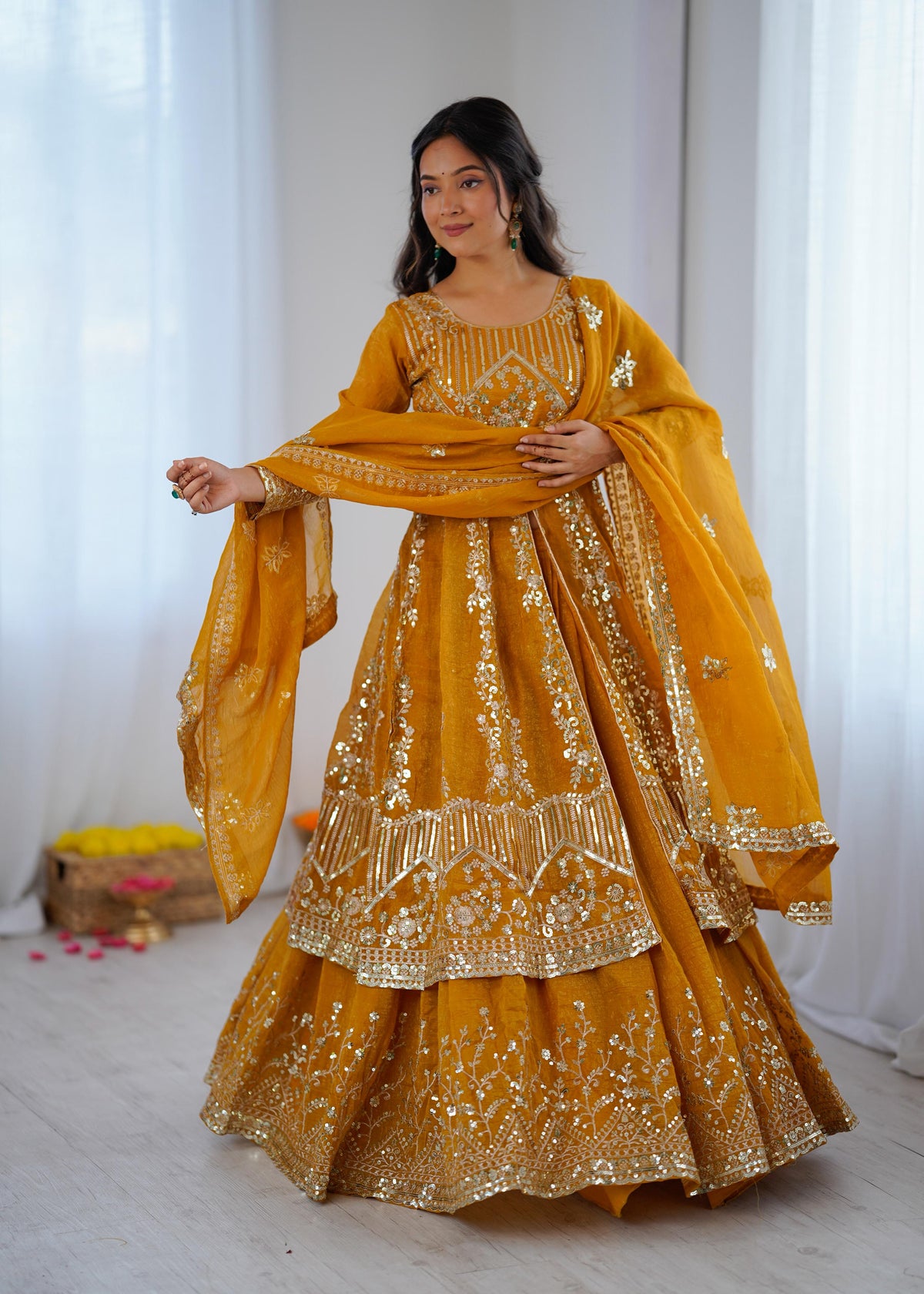 Crunchy Silk Embroidered Lehenga Set