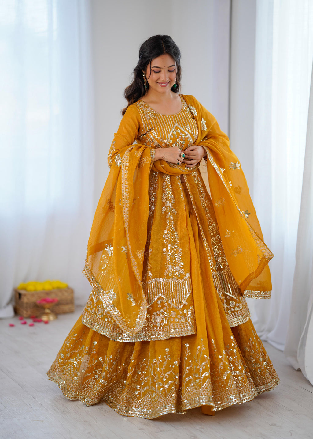 Crunchy Silk Embroidered Lehenga Set