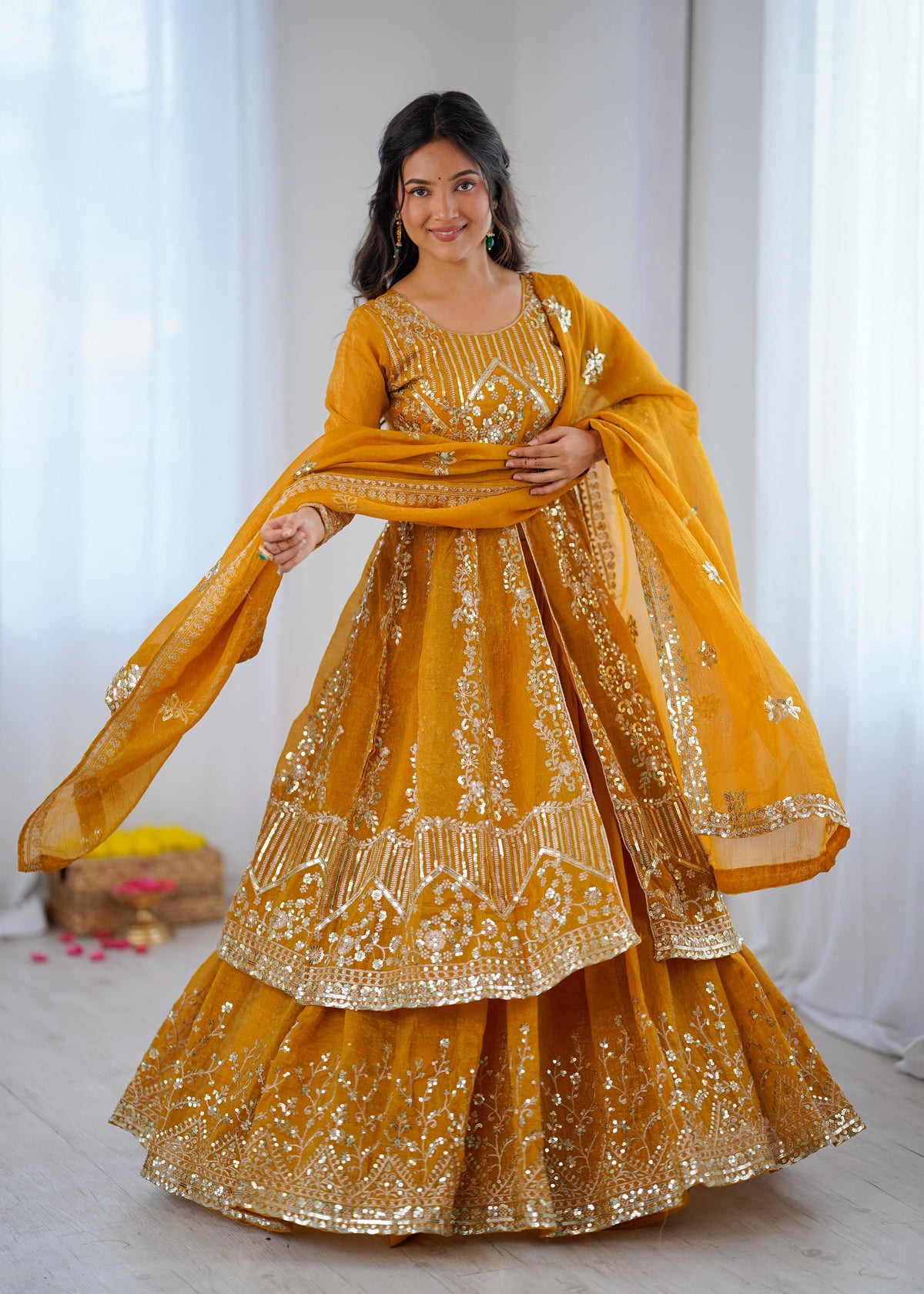 Crunchy Silk Embroidered Lehenga Set