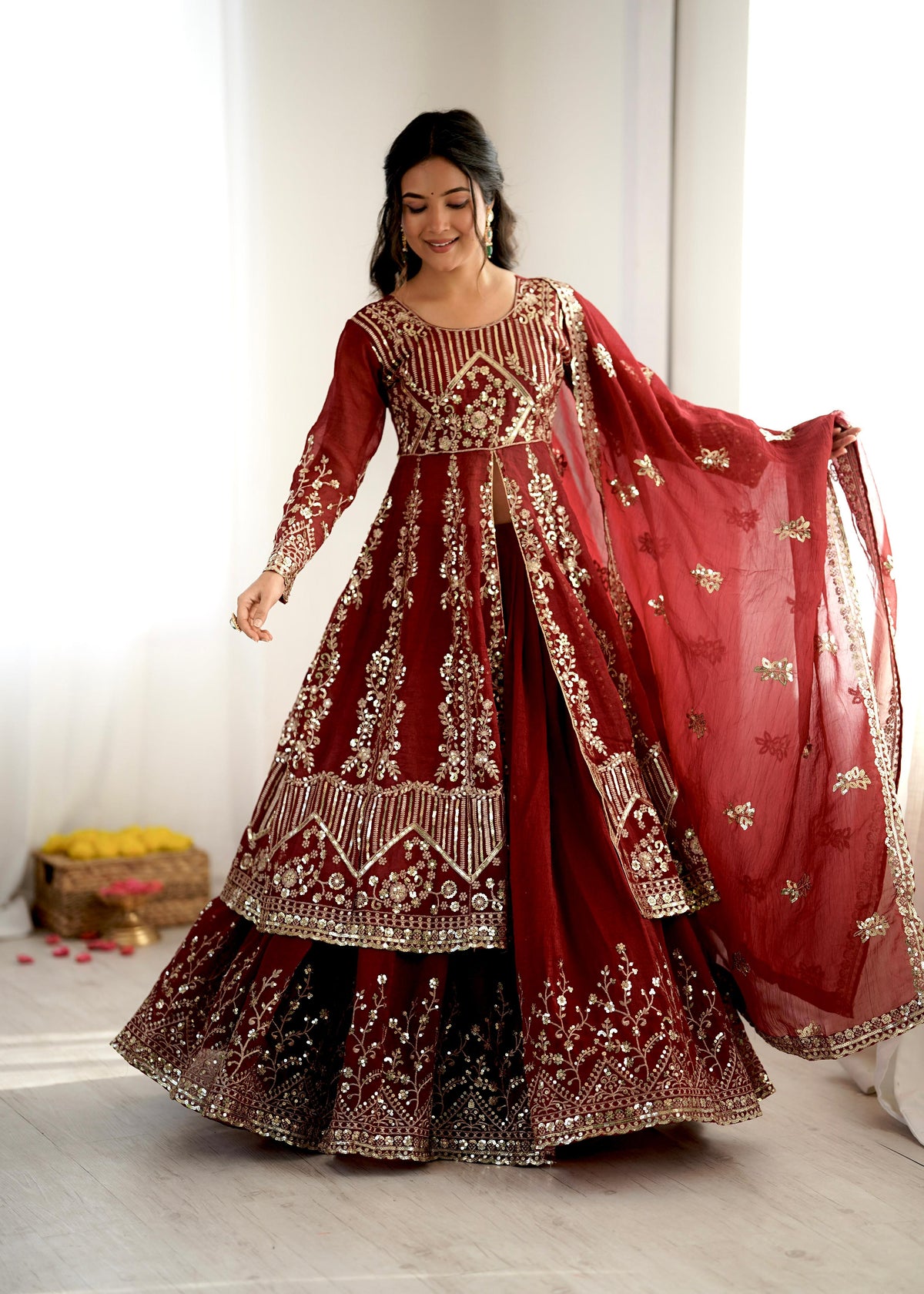 Crunchy Silk Embroidered Lehenga Set