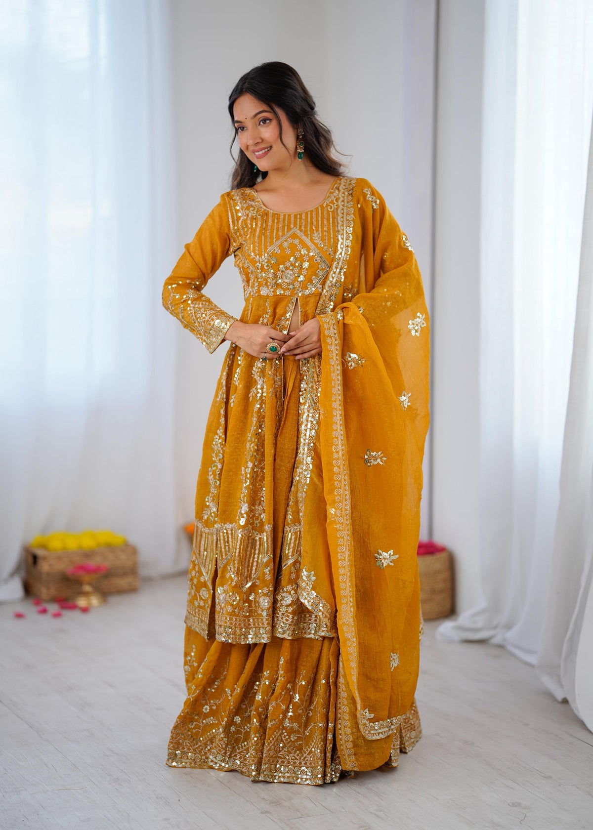 Crunchy Silk Embroidered Lehenga Set