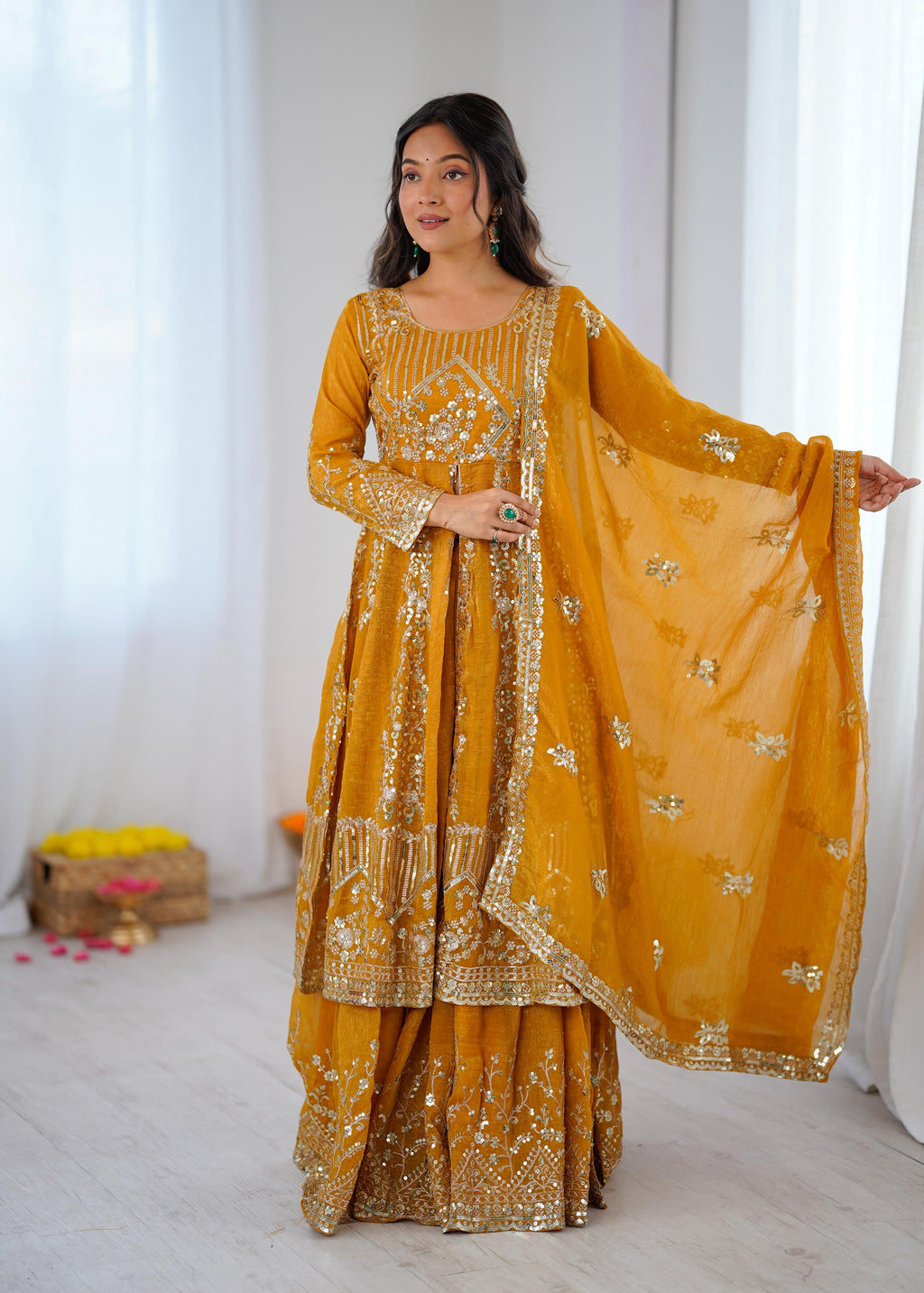 Crunchy Silk Embroidered Lehenga Set