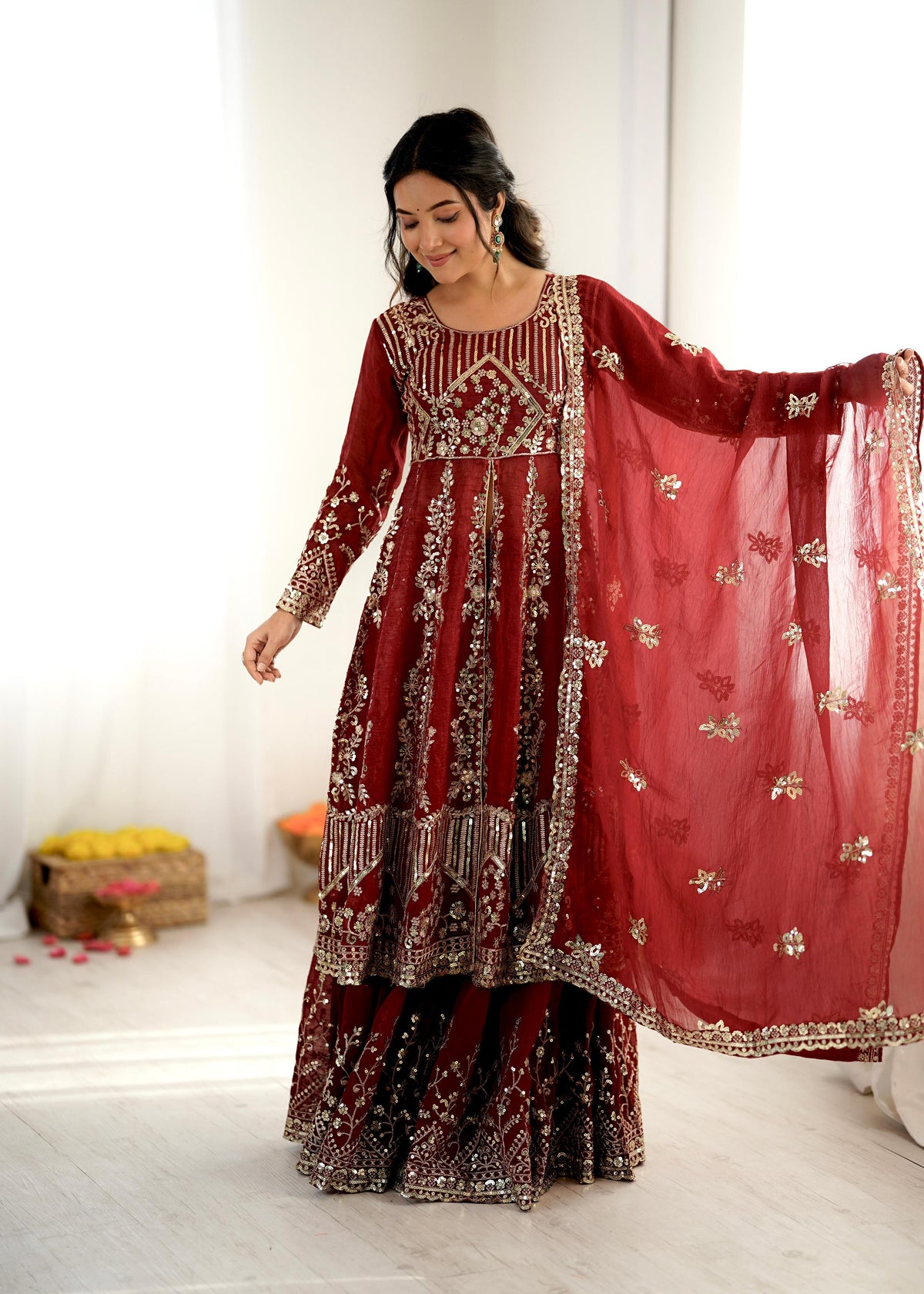 Crunchy Silk Embroidered Lehenga Set