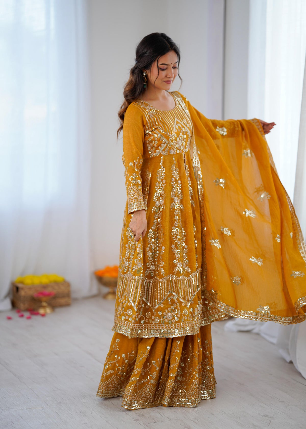 Crunchy Silk Embroidered Lehenga Set