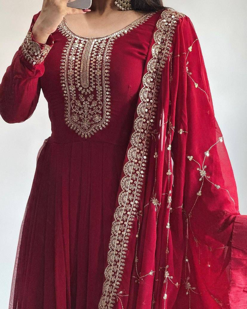 Fox Georgette Embroidered Party Gown