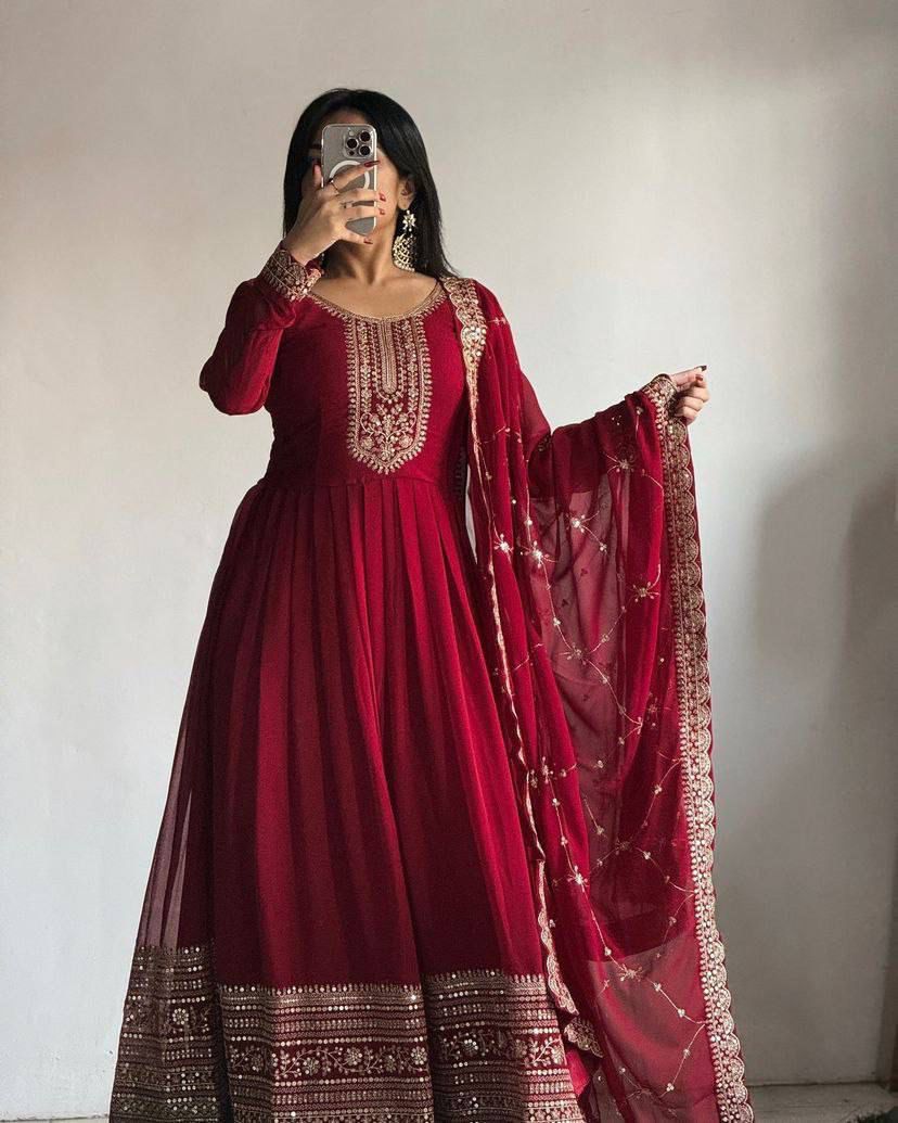 Fox Georgette Embroidered Party Gown