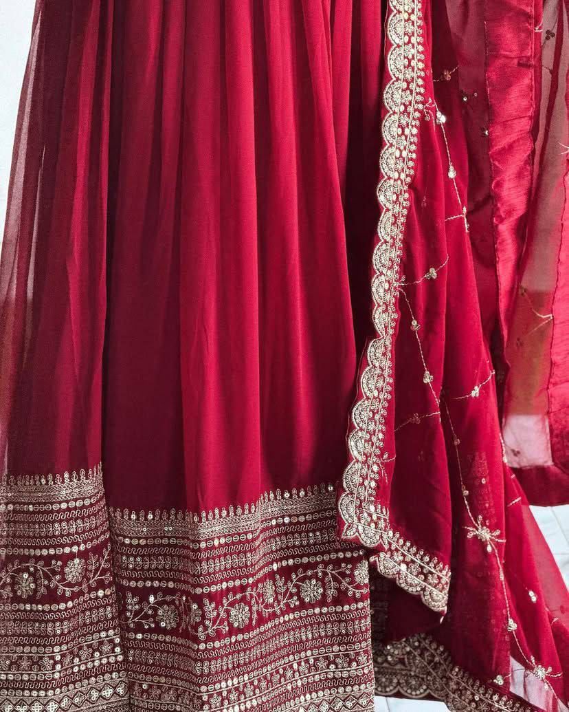 Fox Georgette Embroidered Party Gown