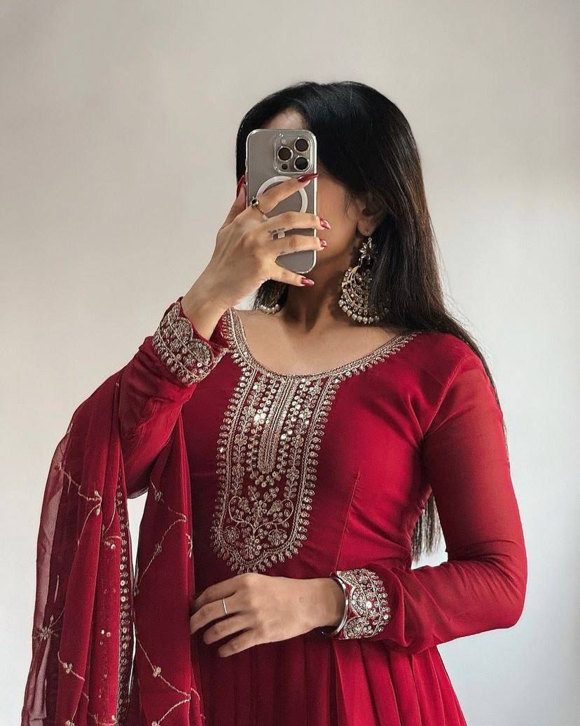 Fox Georgette Embroidered Party Gown