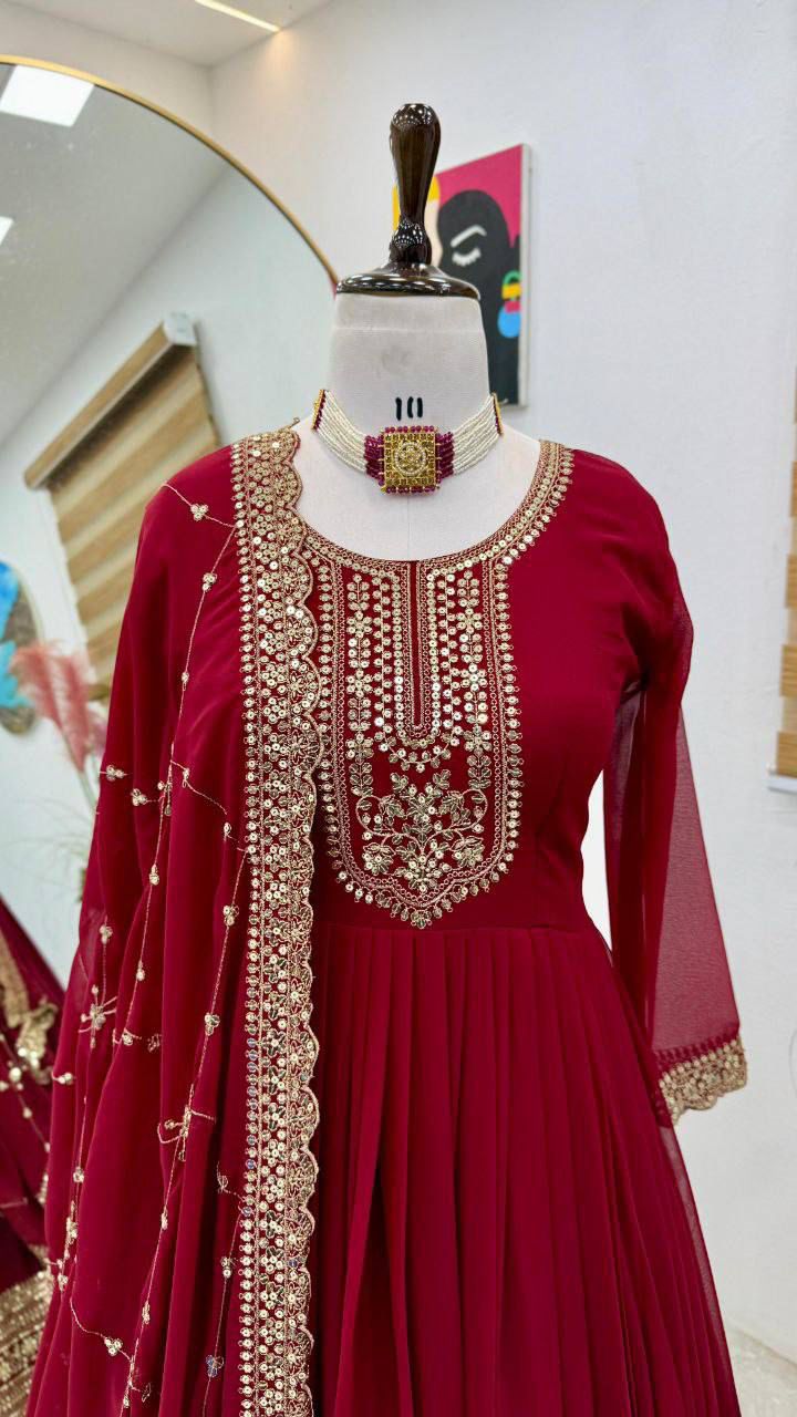 Fox Georgette Embroidered Party Gown