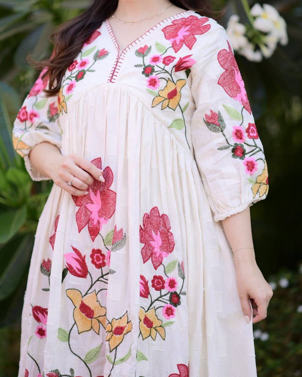 Embroidered Rayon Maxi Gown