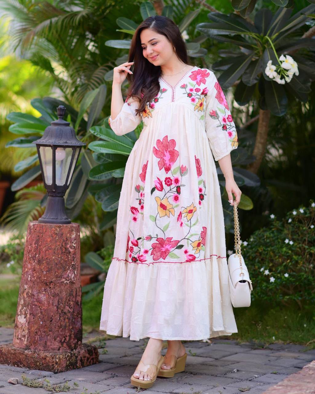 Embroidered Rayon Maxi Gown