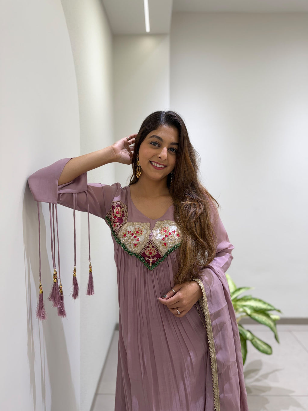 Mul Chanderi Handwork Gown Set