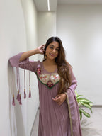 Mul Chanderi Handwork Gown Set