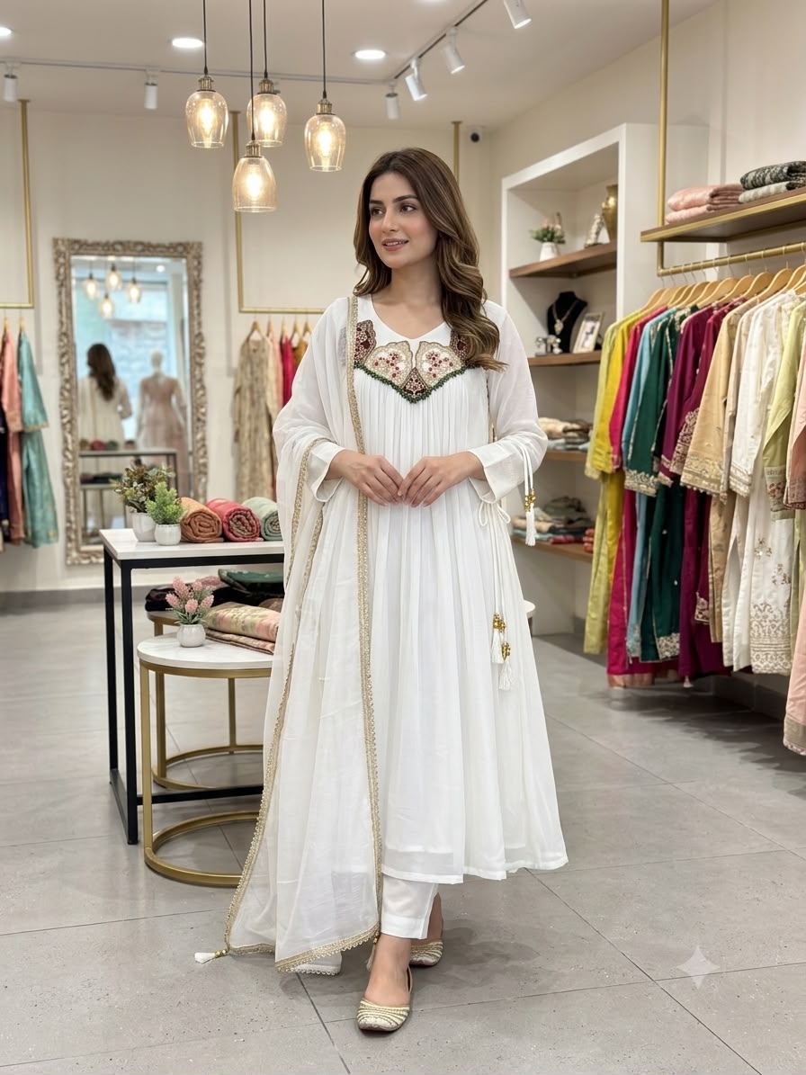 Mul Chanderi Handwork Gown Set