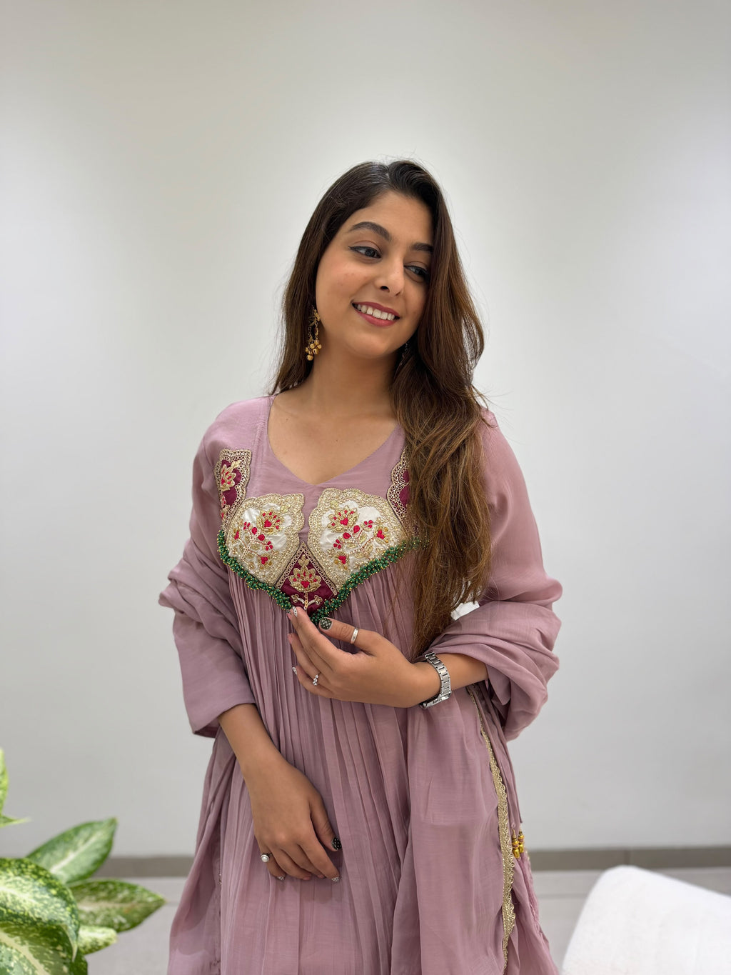 Mul Chanderi Handwork Gown Set