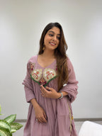 Mul Chanderi Handwork Gown Set