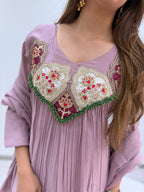 Mul Chanderi Handwork Gown Set