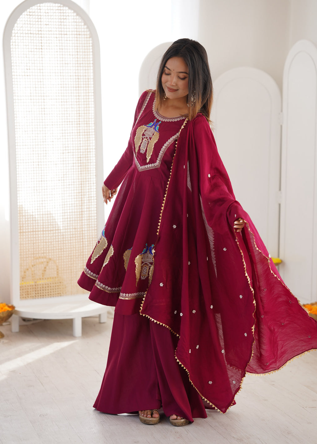 Elegant Mirror Work Anarkali Set