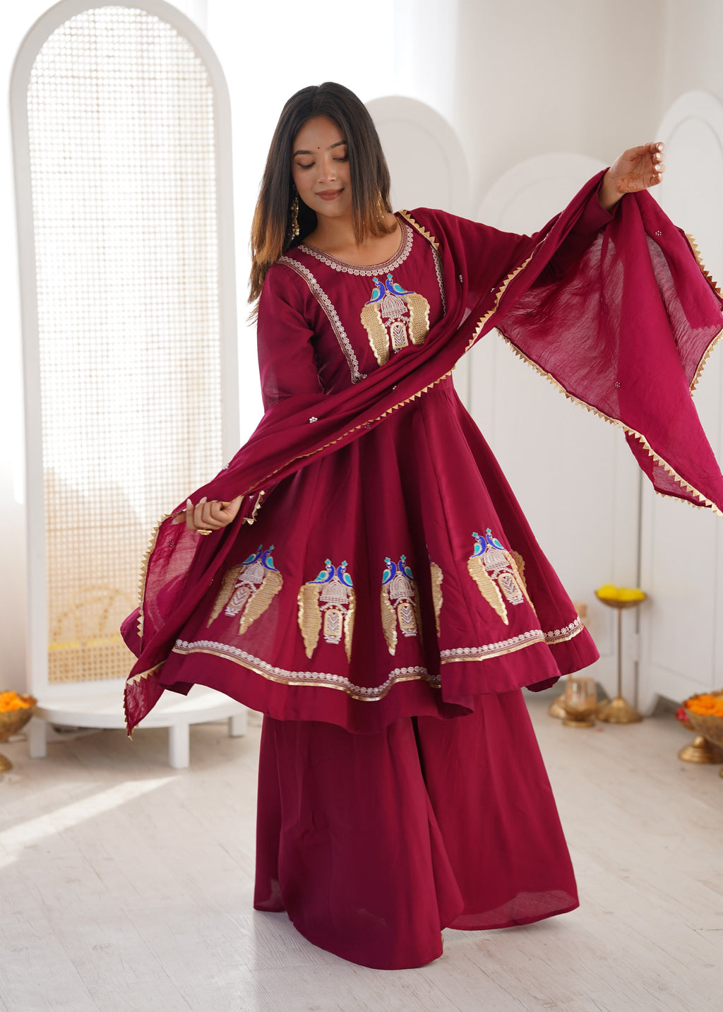 Elegant Mirror Work Anarkali Set