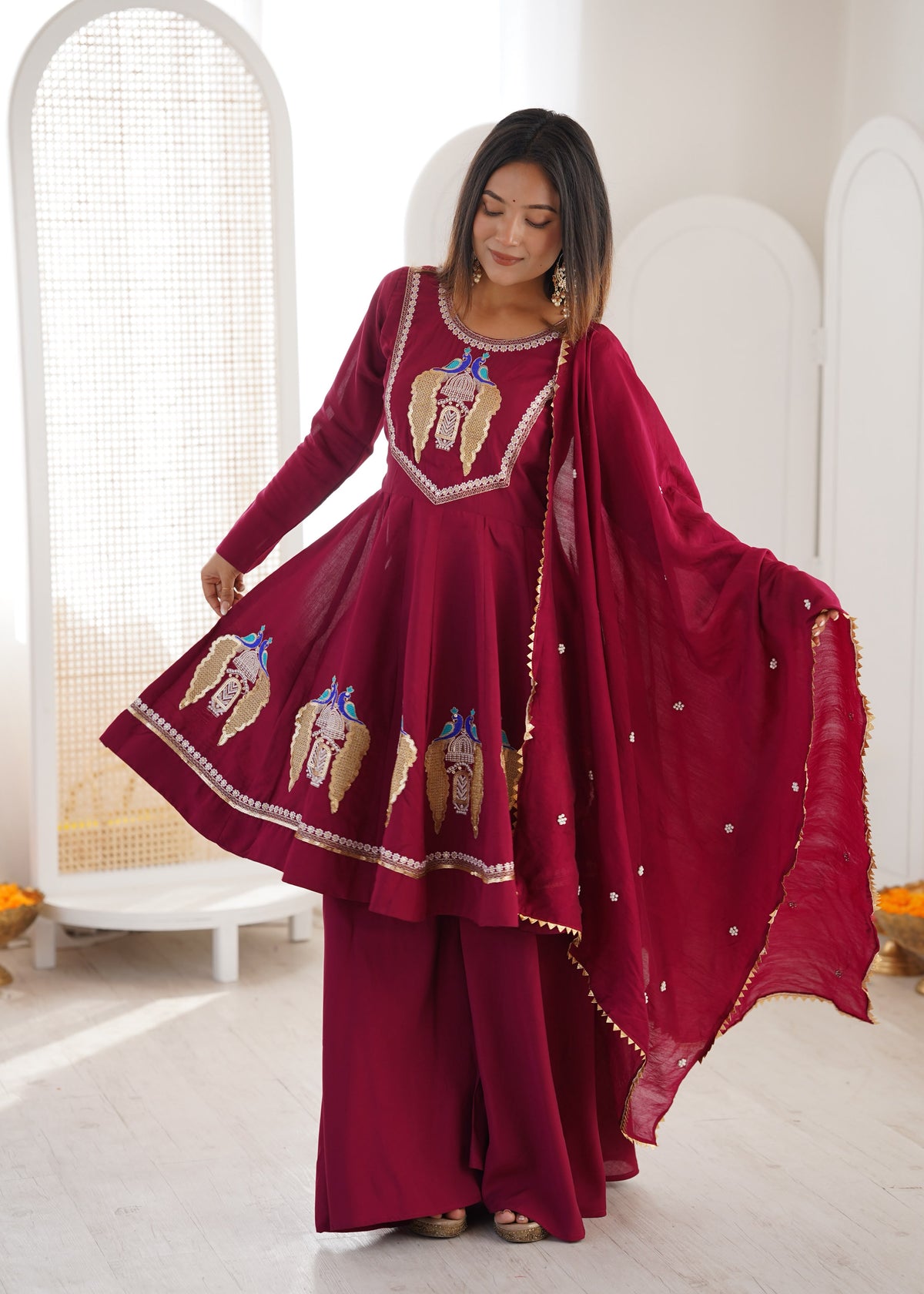Elegant Mirror Work Anarkali Set