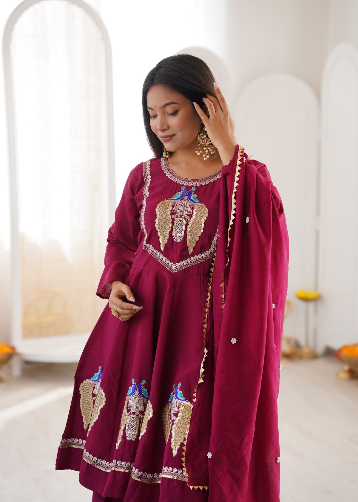 Elegant Mirror Work Anarkali Set