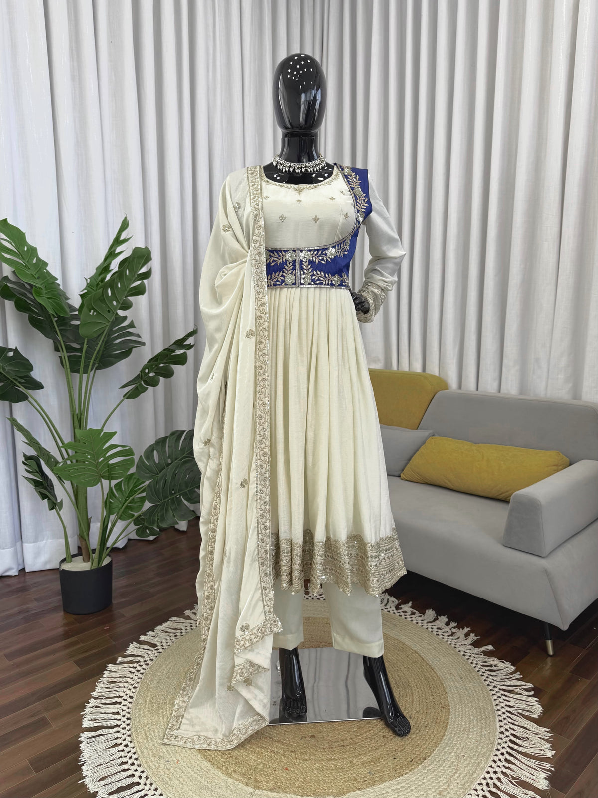 Elegant Chinon Silk Anarkali Set