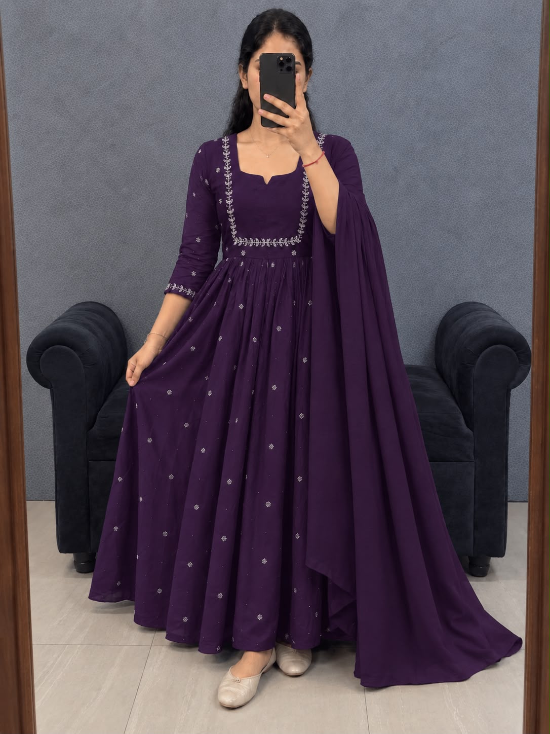 Silk Anarkali Gown with Dupatta