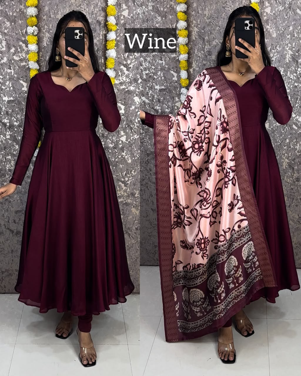 Elegant Anarkali with Kalamkari Dupatta