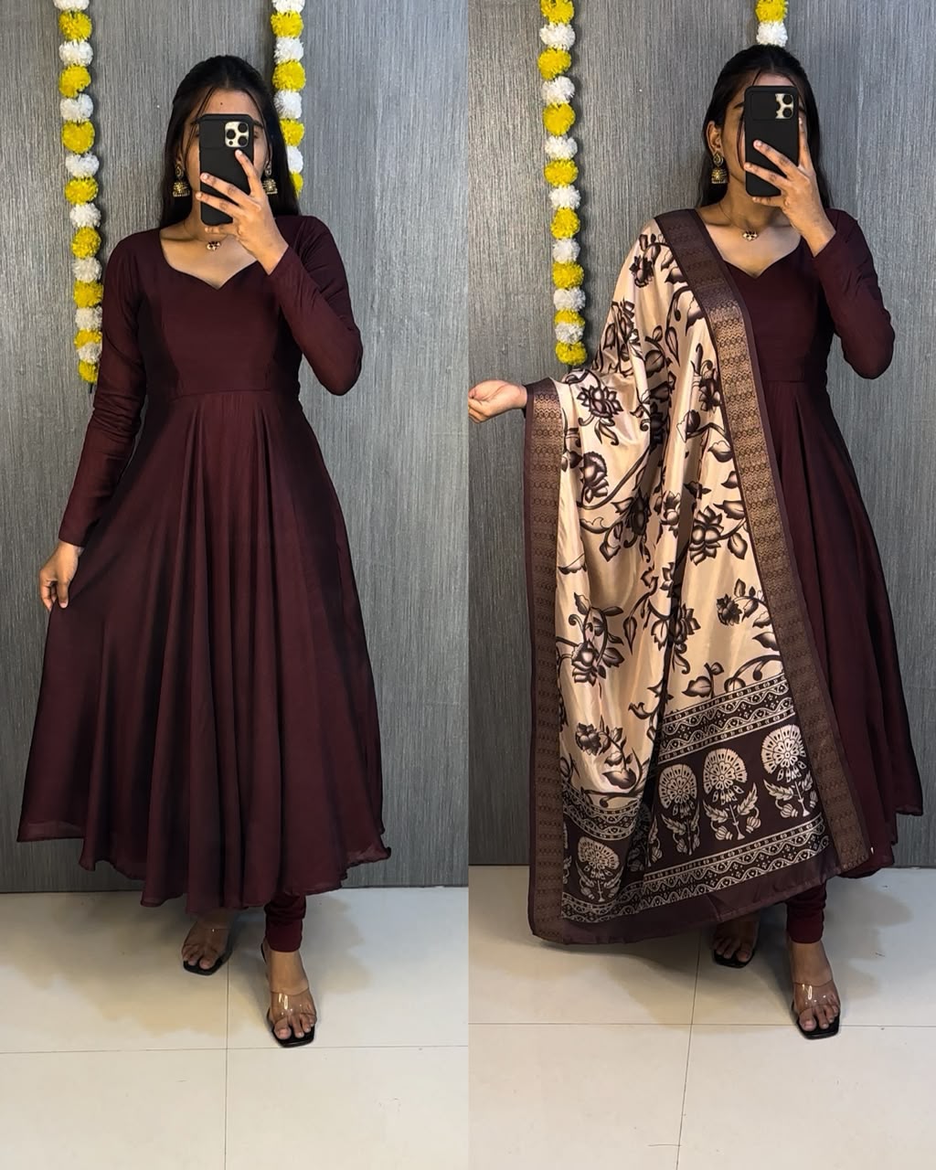 Elegant Anarkali with Kalamkari Dupatta
