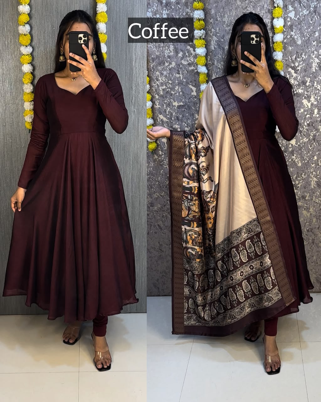 Elegant Anarkali with Kalamkari Dupatta