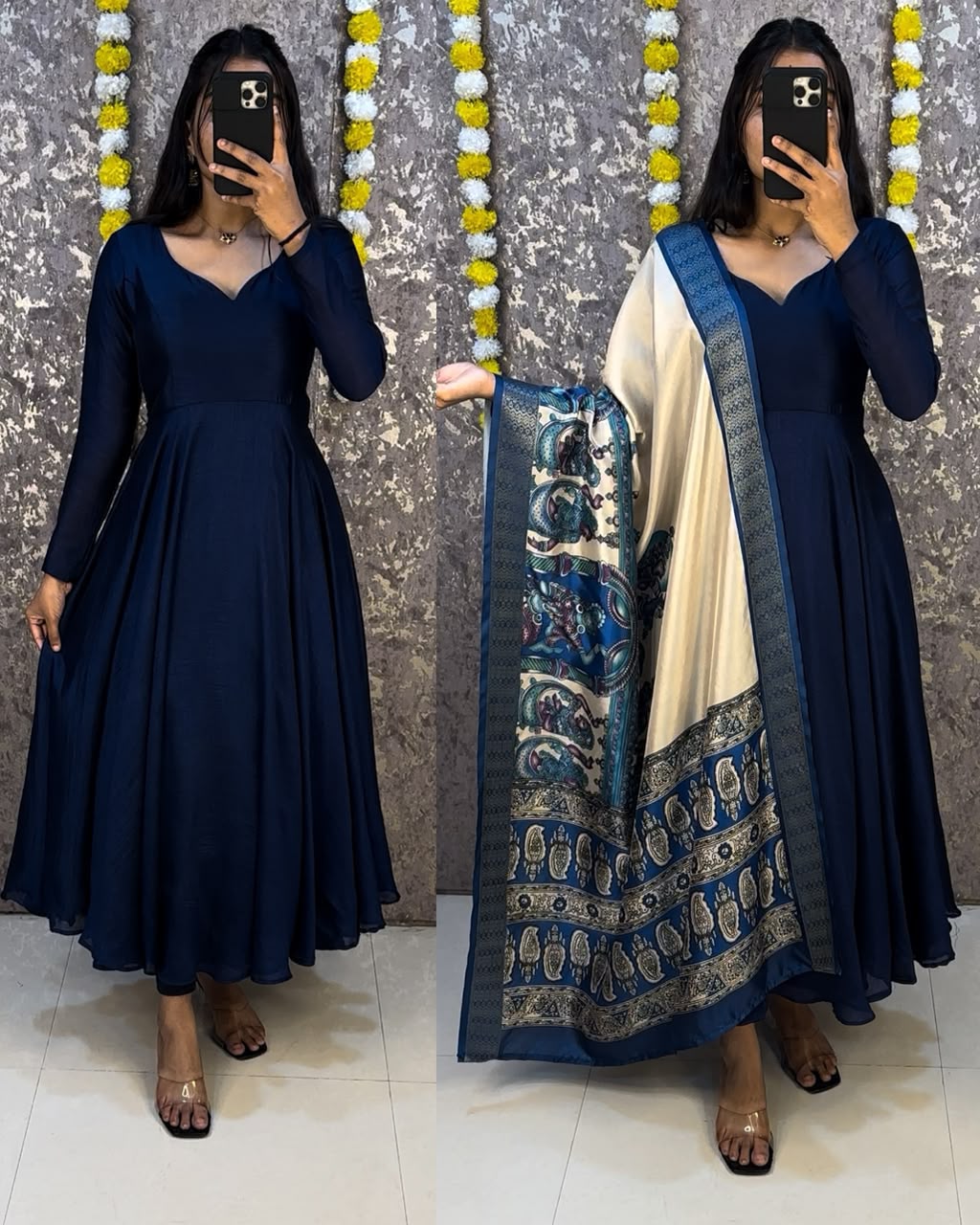 Elegant Anarkali with Kalamkari Dupatta