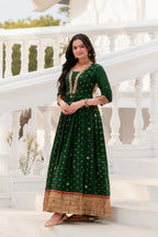 Bottle Green Polka Paithani Gown