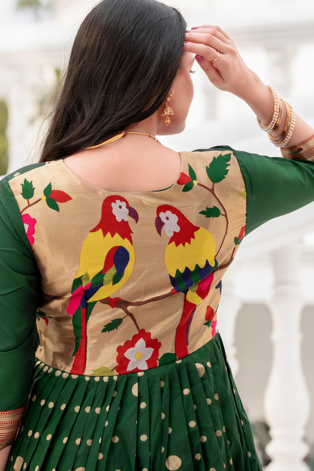 Bottle Green Polka Paithani Gown