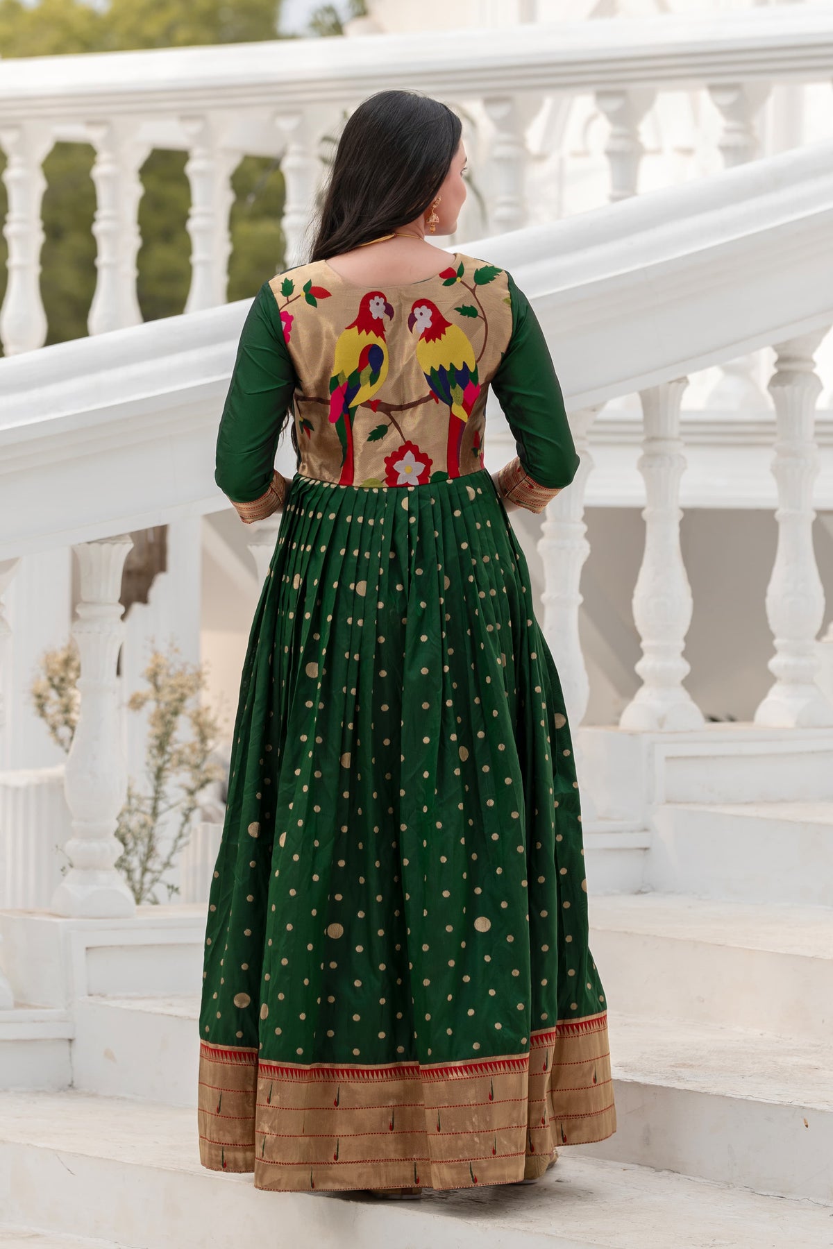 Bottle Green Polka Paithani Gown