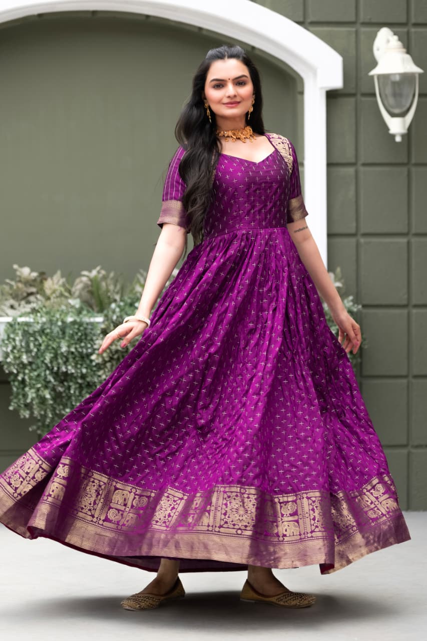 Elegant Zari Weave Flared Gown