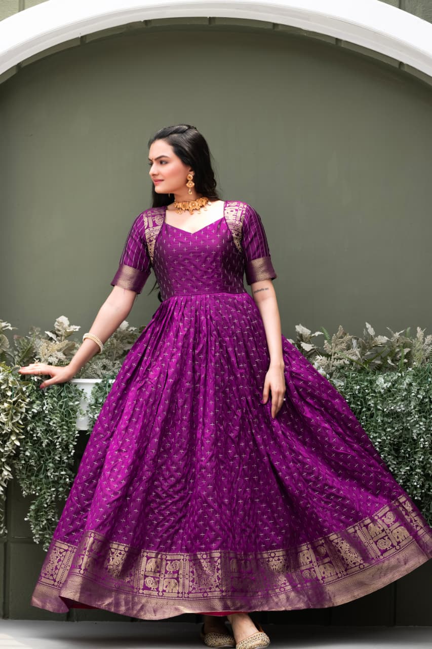 Elegant Zari Weave Flared Gown