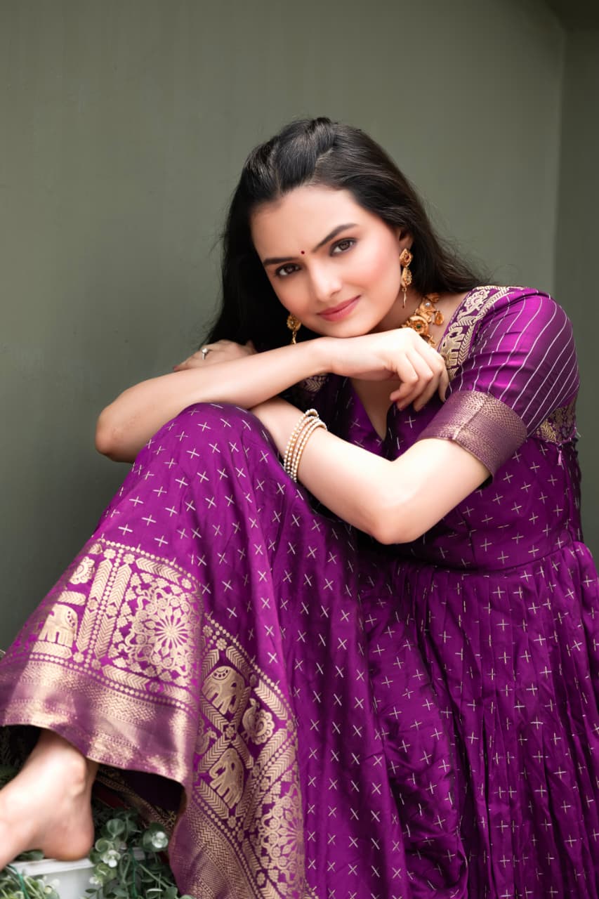 Elegant Zari Weave Flared Gown