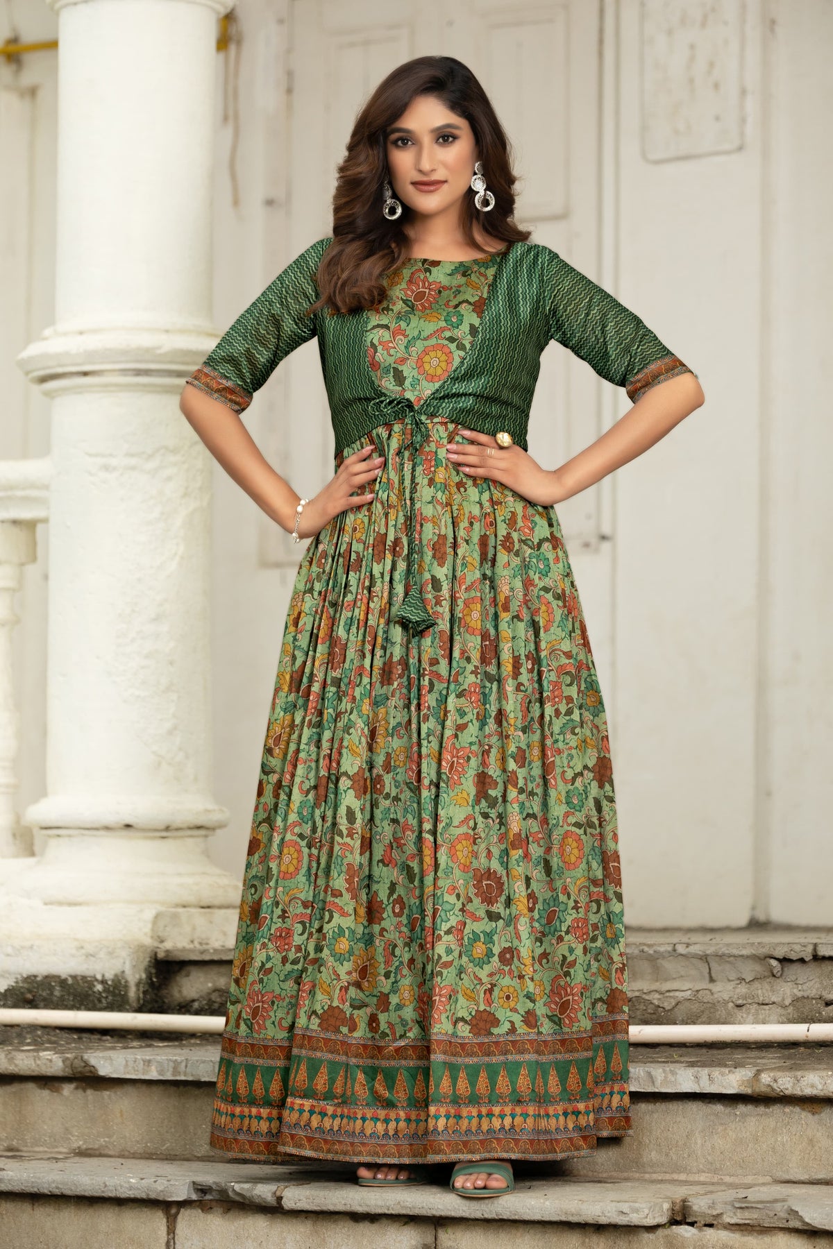 Elegant Printed Gown with Jacket