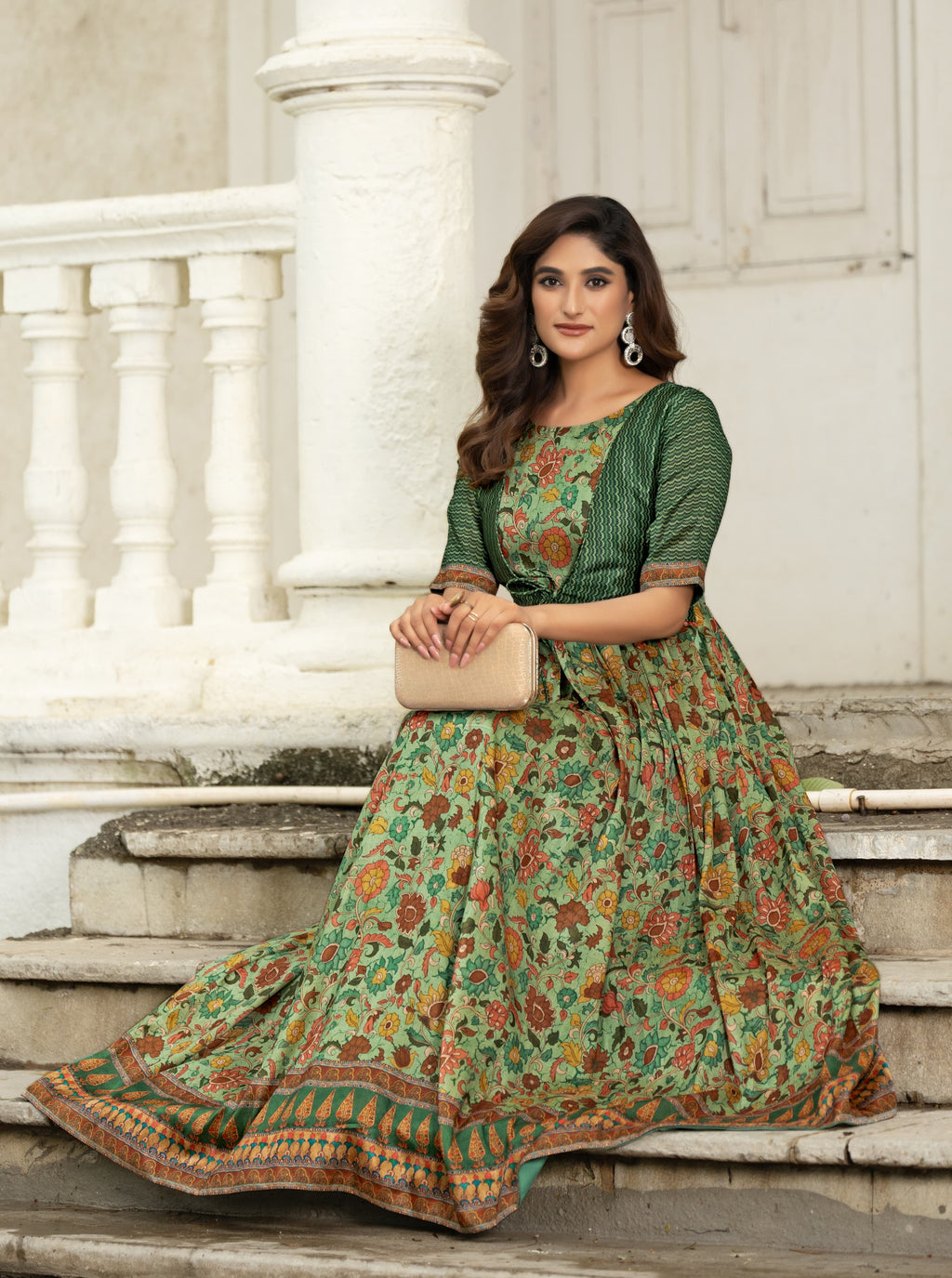 Elegant Printed Gown with Jacket